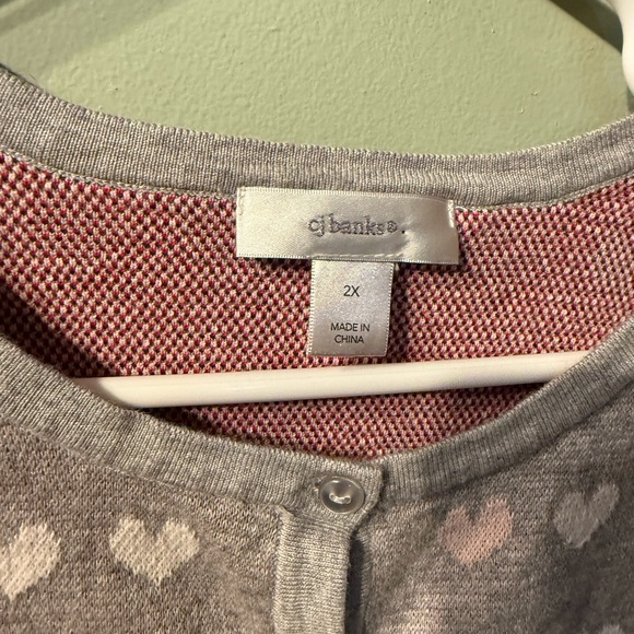 CJ Banks Gray Cardigan with Heart Accents - Picture 2 of 3